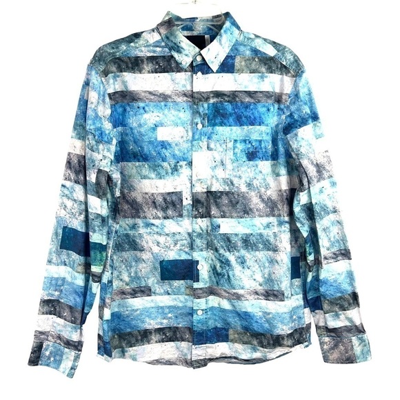 EUC-H&M Water Color Galaxy Pattern, Regular Fit, Cotton, Long Sleeves Shirt MD - Picture 1 of 16